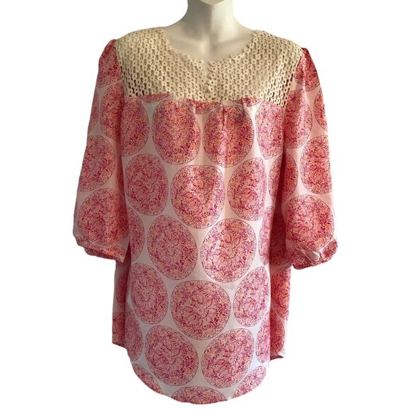 Calypso St Barth Target Women's Large Silk Pink Red Floral Print Tunic Blouse - Picture 1 of 10